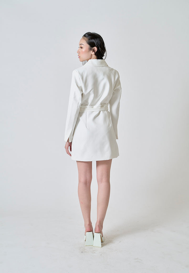 Neige White Peak Collar Long Sleeves Wrap Blazer Mini Dress