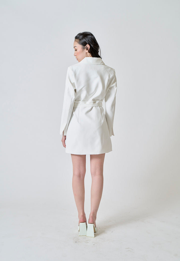 Neige White Peak Collar Long Sleeves Wrap Blazer Mini Dress
