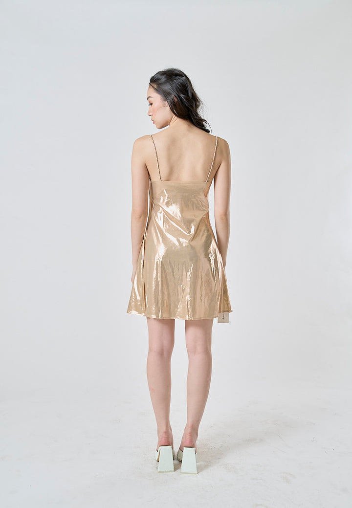 Adoline Beige Silk Cowl Neckline Sleeveless Mini Dress