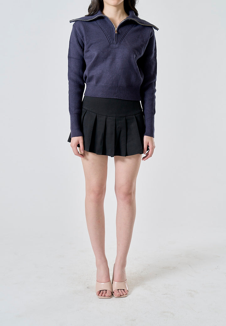 Waverly Black Zipper Fly Pleated Mini Skirt