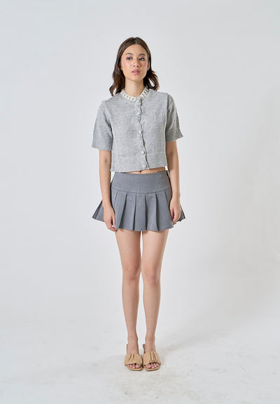 Waverly Ash Gray Zipper Fly Pleated Mini Skirt