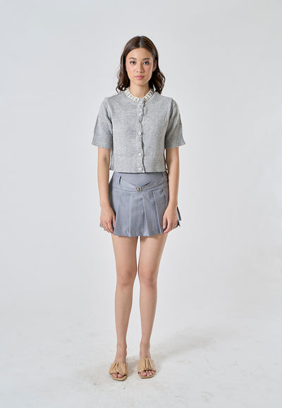 Winslow Moon Gray Pleated Sexy Mini Skirt with Belt
