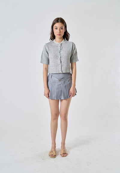 Winslow Moon Gray Pleated Sexy Mini Skirt with Belt