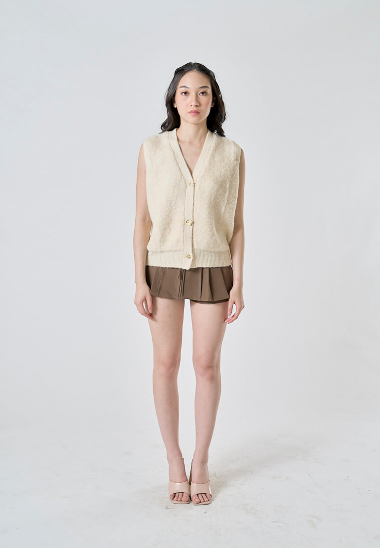 Wisdom Mocha Brown Drawstring Waist Pleated Sexy Mini Skort