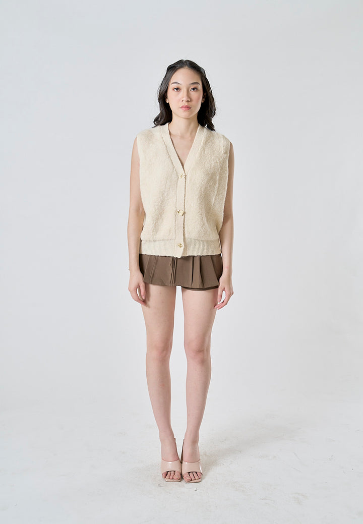 Wisdom Mocha Brown Drawstring Waist Pleated Sexy Mini Skort