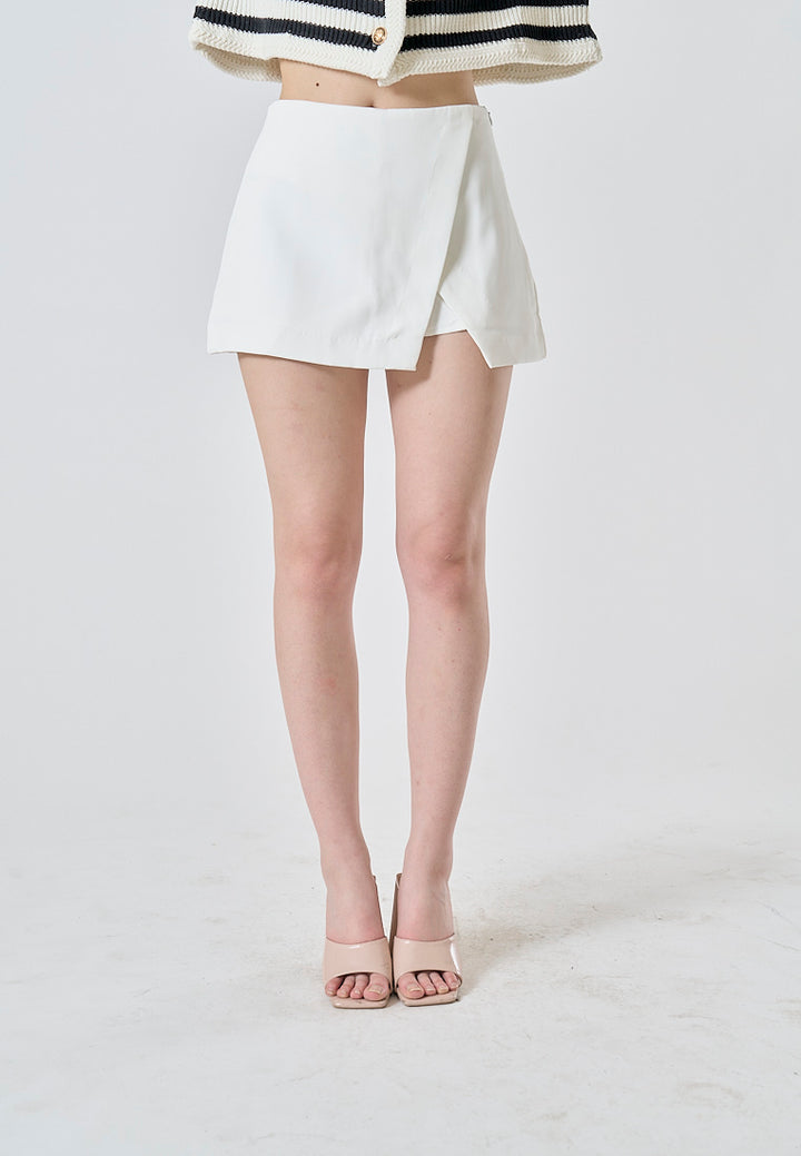Wren Ivory White Front Overlap Side Zipper Casual Mini Skorts