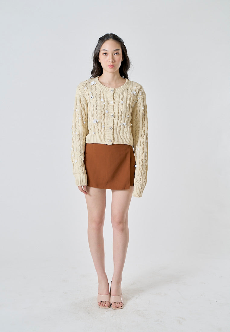 Emerie Caramel Brown Overlap Side Zipper Casual Mini Skort