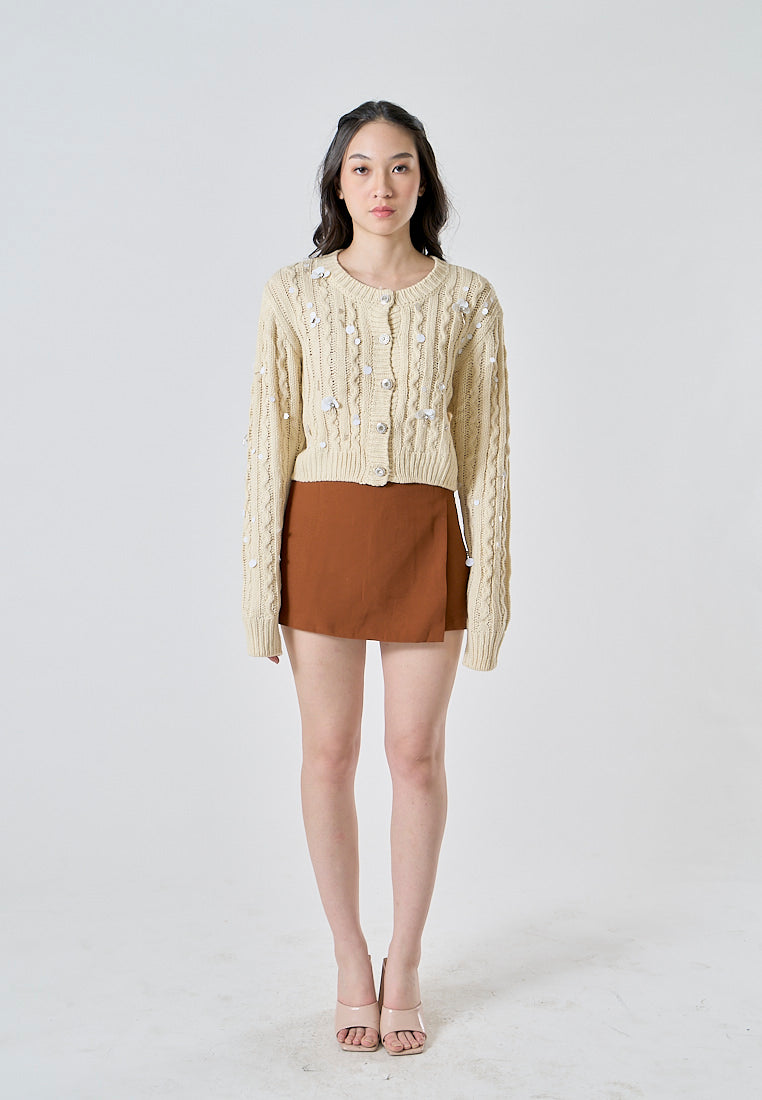 Emerie Caramel Brown Overlap Side Zipper Casual Mini Skort