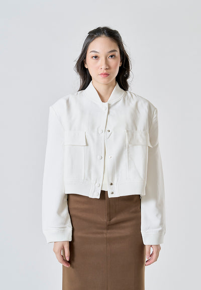 Freydis Ivory White Crew Neck Button Down Long Sleeves Pilot Jacket