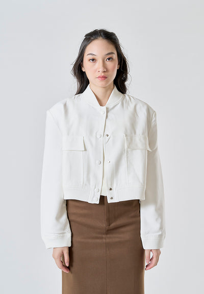 Freydis Ivory White Crew Neck Button Down Long Sleeves Pilot Jacket