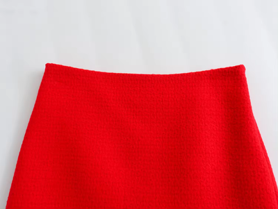 Zane Red Tweed Side Zipper Casual Mini Skirt