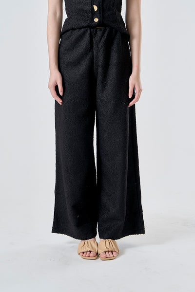 Semara Black Faux Fur Wide Leg Full Length Pants