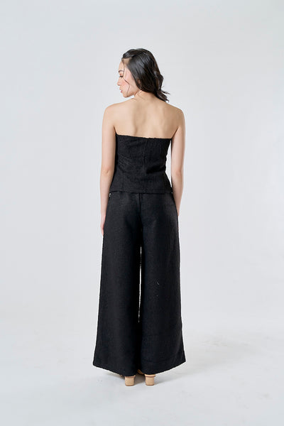 Semara Black Faux Fur Wide Leg Full Length Pants