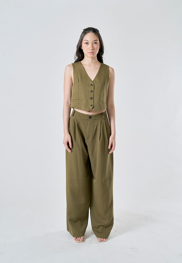 Zayne Olive Green Single Breasted V Neck Casual Waistcoat Vest