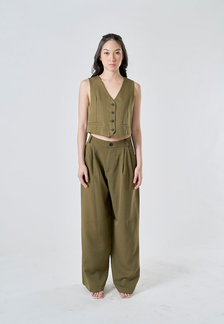 Zayne Olive Green Single Breasted V Neck Casual Waistcoat Vest
