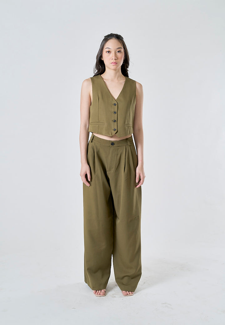 Zayne Olive Green Single Breasted V Neck Casual Waistcoat Vest