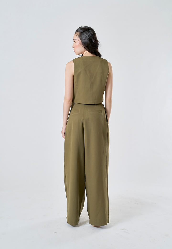Zayne Olive Green Single Breasted V Neck Casual Waistcoat Vest