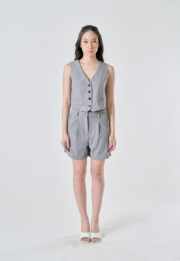 Sidra Gray V Neck Single Breasted Button Closure Casual Waistcoat Vest