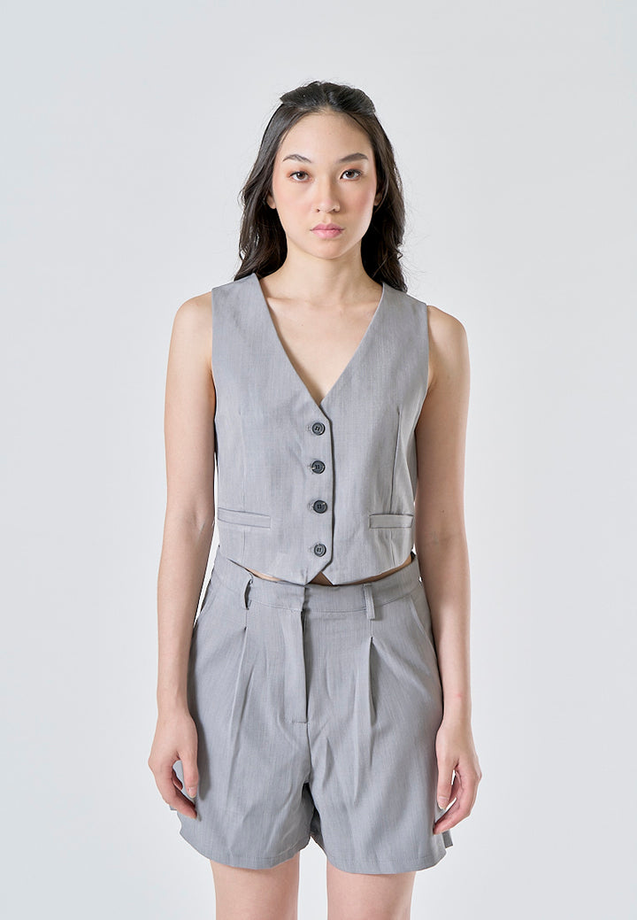 Sedan Gray Front Pleated Zipper Fly Casual Shorts