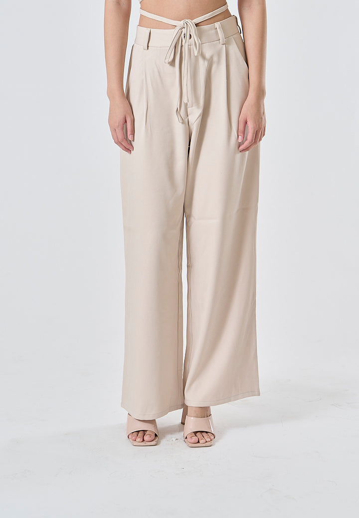 Capuccine Beige Notched Collar Crop Vest and Zipper Fly Full Length Trouser Set