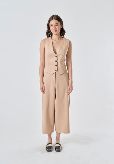 Femme Khaki V Neck Single Breasted Waistcoat Vest