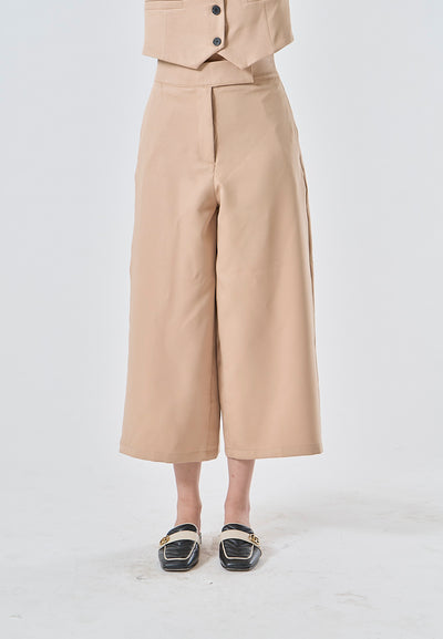 Francois Khaki Zipper Fly Wide Leg Ankle-Length Trouser