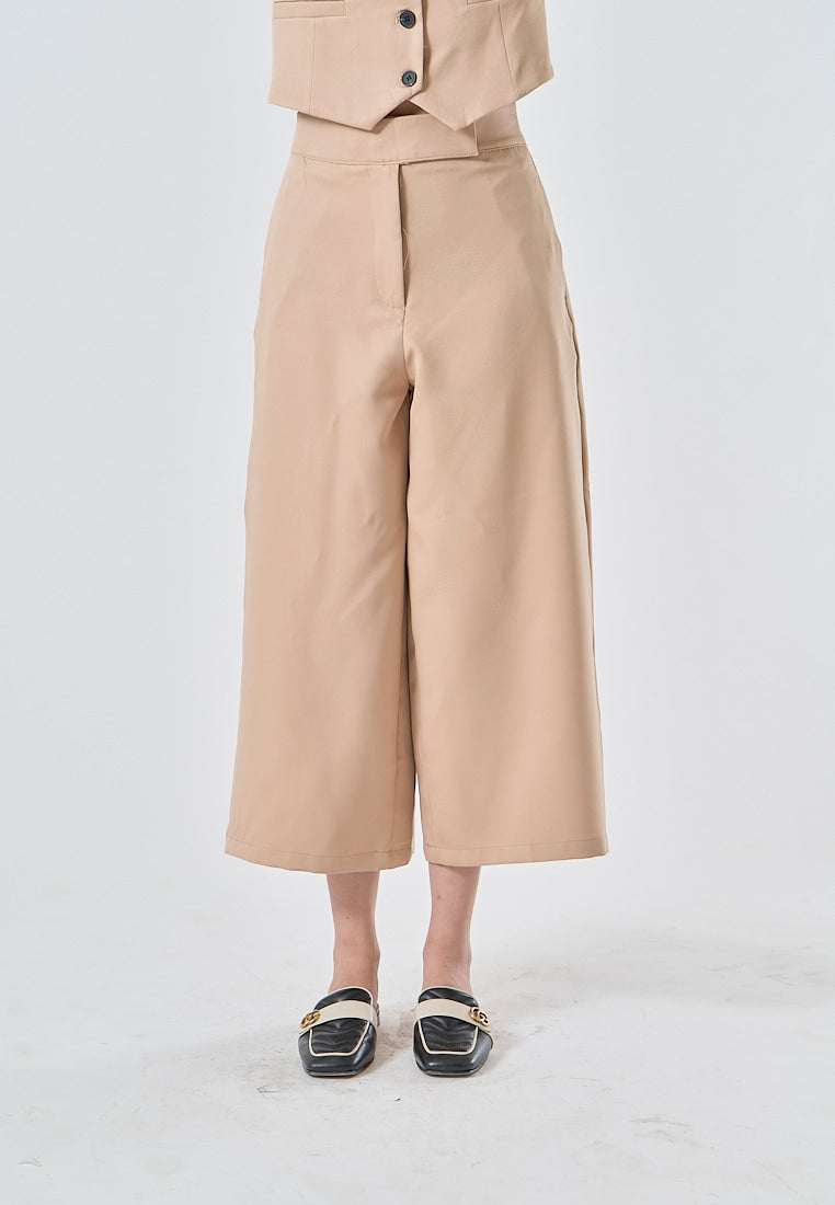 Francois Khaki Zipper Fly Wide Leg Ankle-Length Trouser