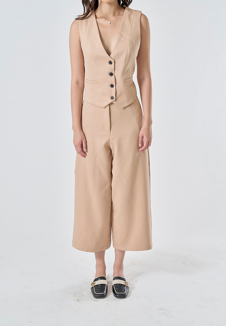 Francois Khaki Zipper Fly Wide Leg Ankle-Length Trouser