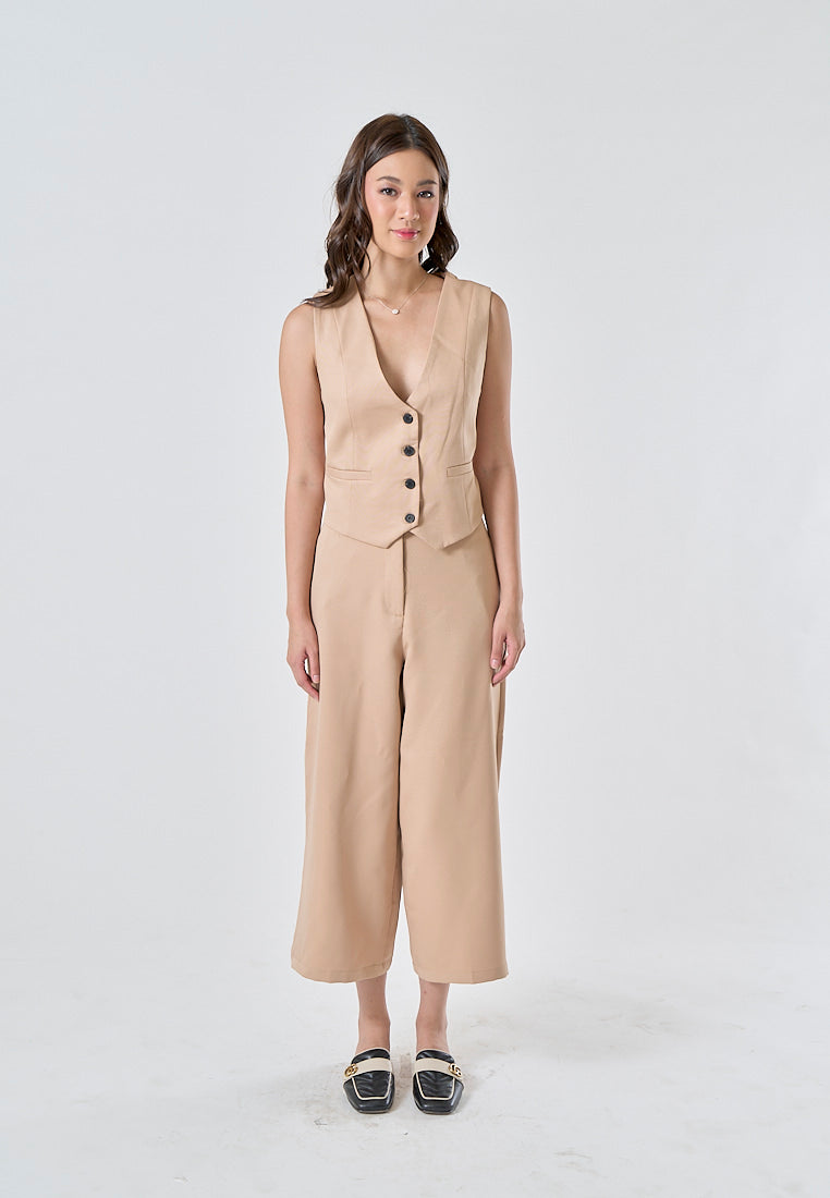 Francois Khaki Zipper Fly Wide Leg Ankle-Length Trouser