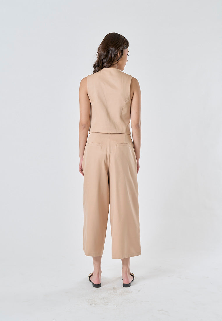 Francois Khaki Zipper Fly Wide Leg Ankle-Length Trouser