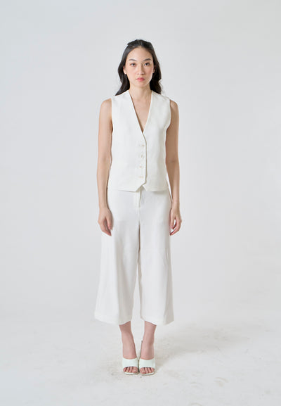 Francois White Zipper Fly Wide Leg Ankle-Length Trouser