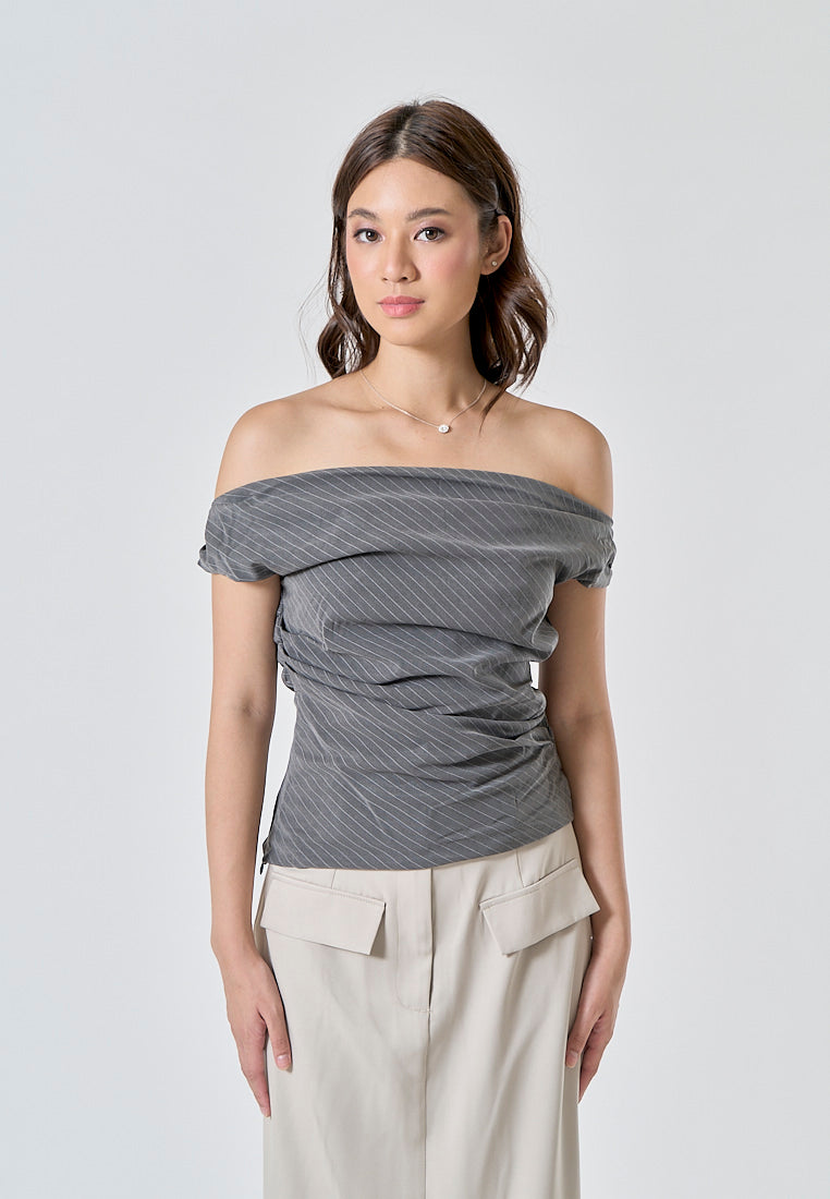 Ardesia Gray Striped Print Shoulder Strap Casual Fashion Summer Tank Top