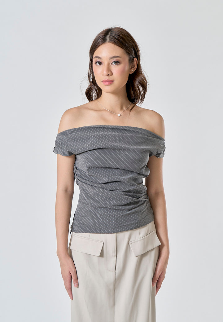 Ardesia Gray Striped Print Shoulder Strap Casual Fashion Summer Tank Top