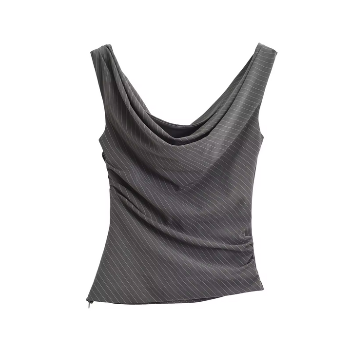 Ardesia Gray Striped Print Shoulder Strap Casual Fashion Summer Tank Top