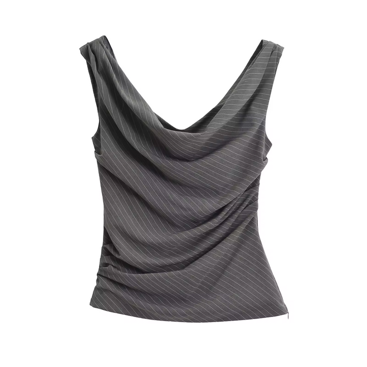 Ardesia Gray Striped Print Shoulder Strap Casual Fashion Summer Tank Top