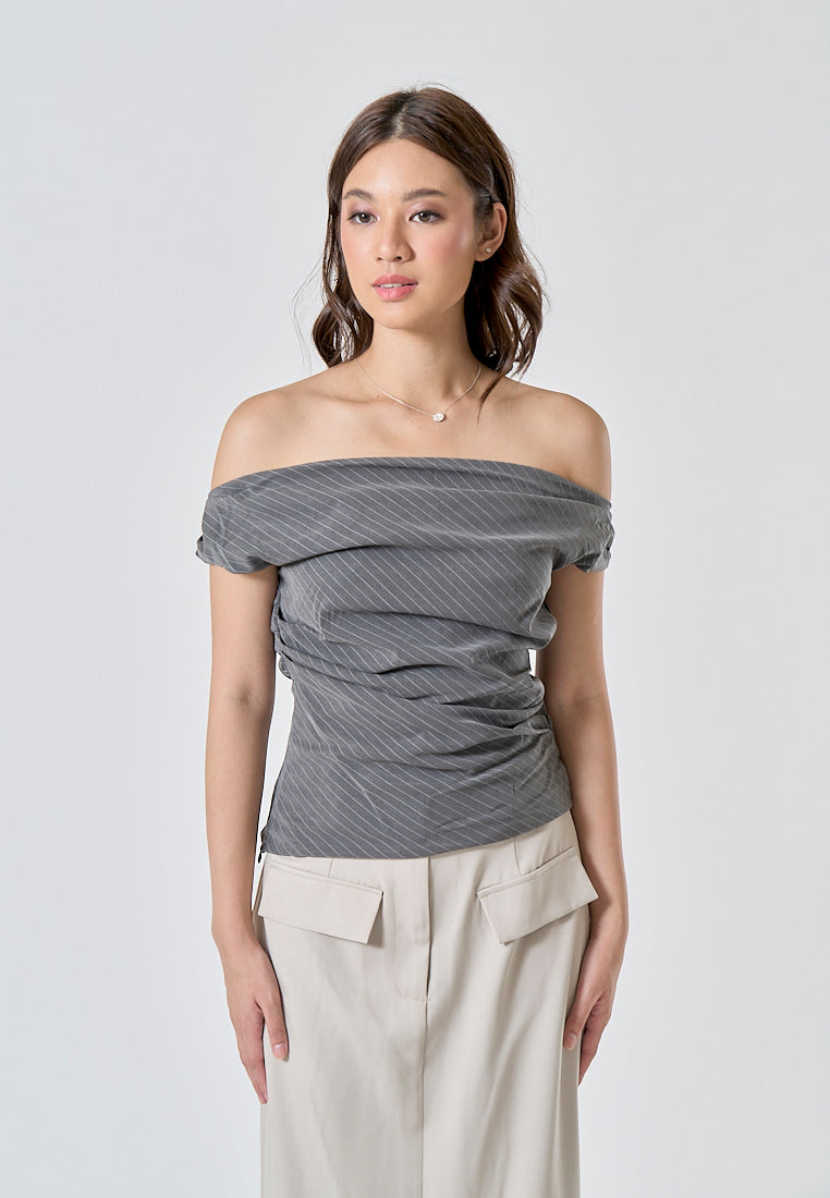 Ardesia Gray Striped Print Shoulder Strap Casual Fashion Summer Tank Top