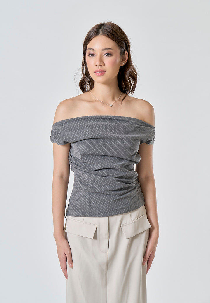 Ardesia Gray Striped Print Shoulder Strap Casual Fashion Summer Tank Top