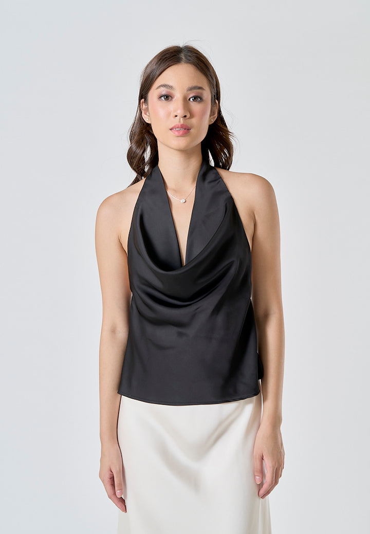 Candace Black Halter Cowl Neck Camisole Top