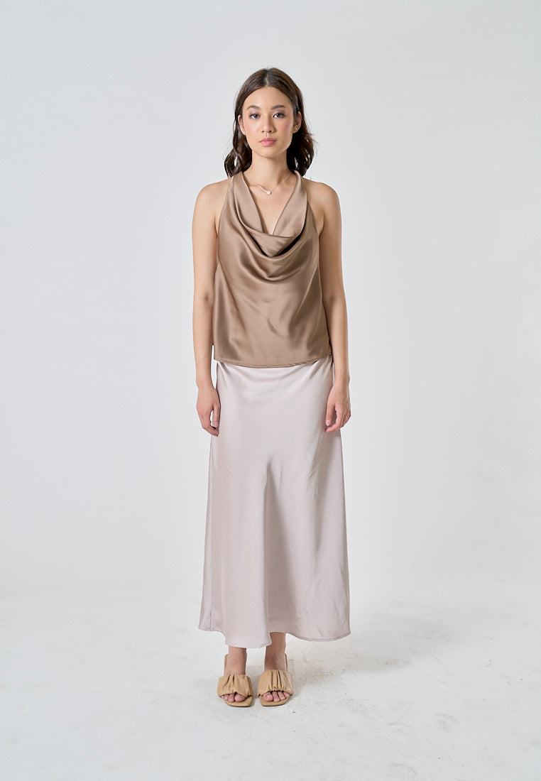 Candace Beige Halter Cowl Neck Camisole Top