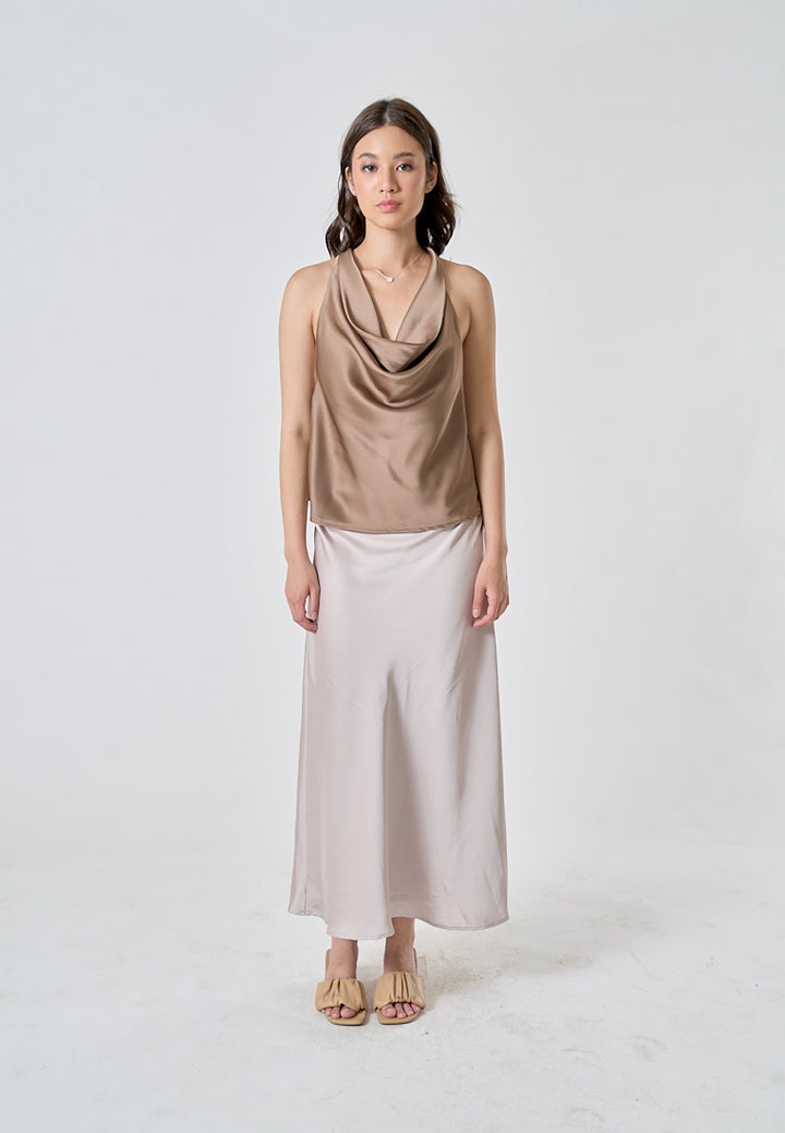 Candace Beige Halter Cowl Neck Camisole Top