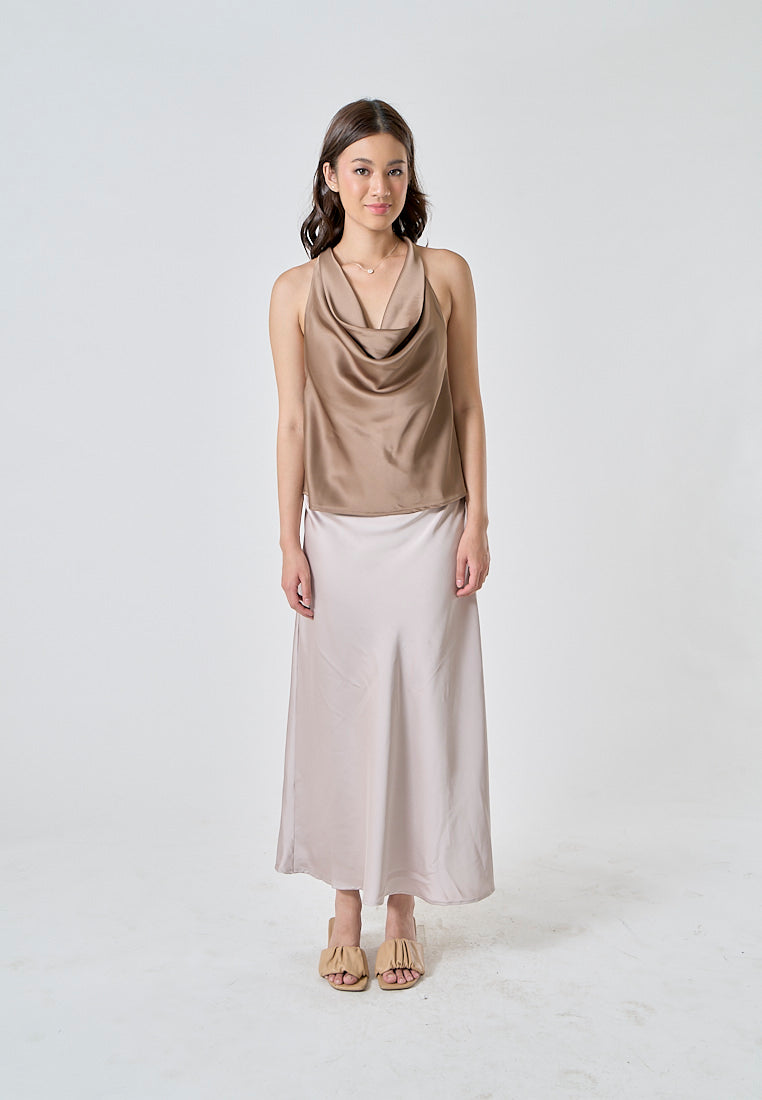 Candace Beige Halter Cowl Neck Camisole Top