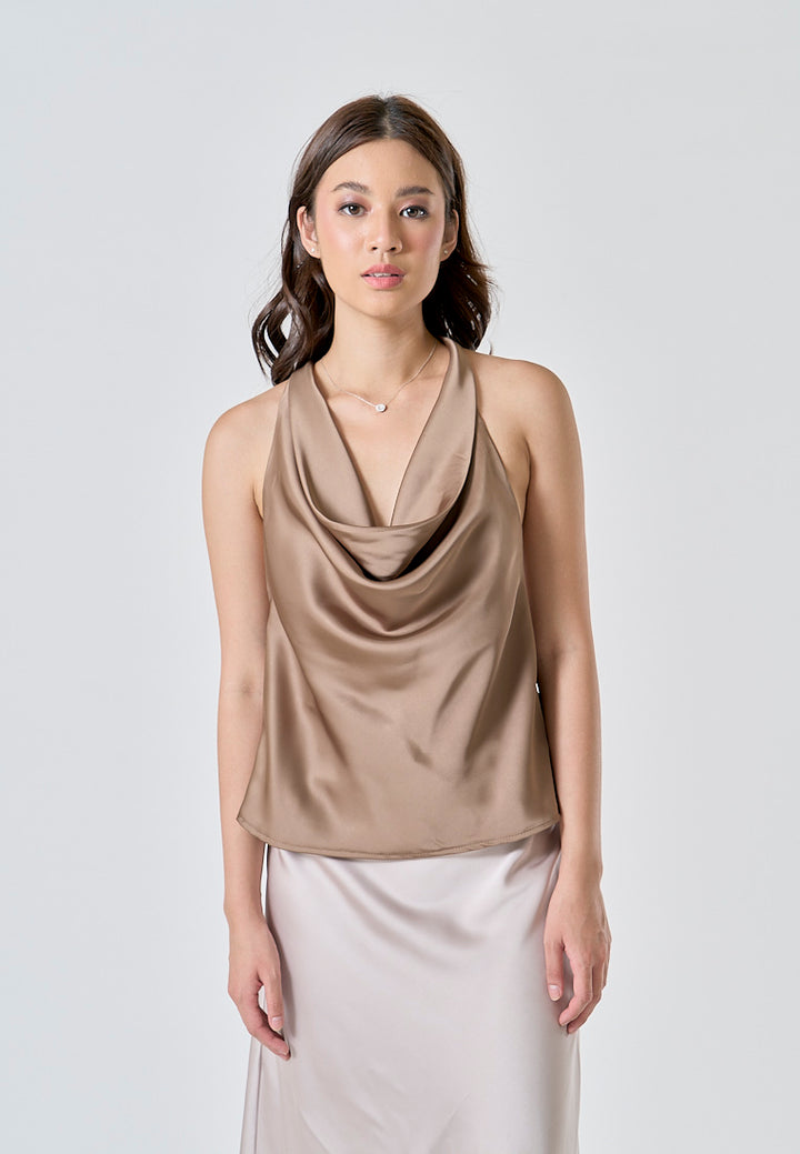 Candace Beige Halter Cowl Neck Camisole Top