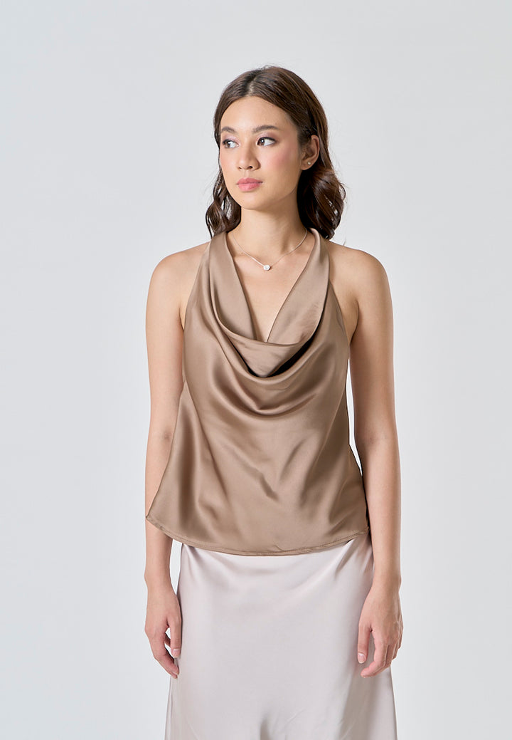 Candace Beige Halter Cowl Neck Camisole Top