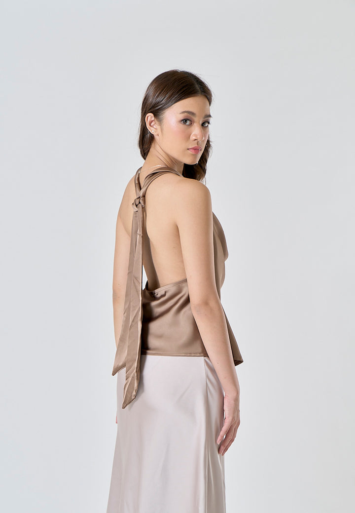 Candace Beige Halter Cowl Neck Camisole Top