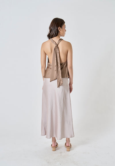 Candace Beige Halter Cowl Neck Camisole Top
