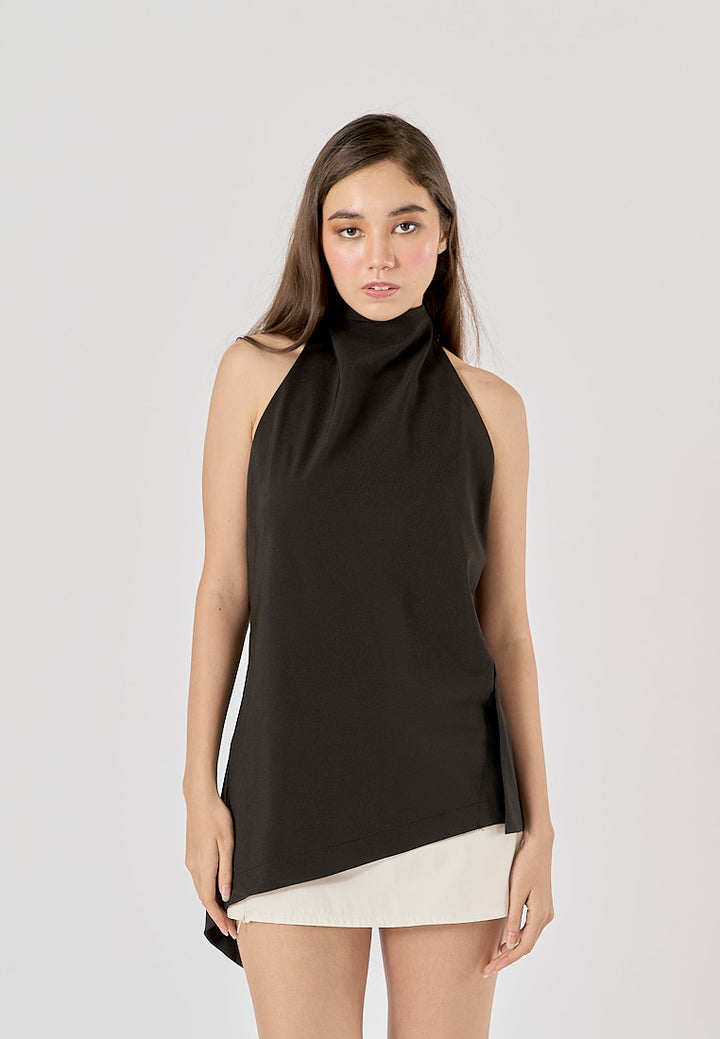 Vidalia Black Asymmetrical Design Back Hollow Out Tank Top
