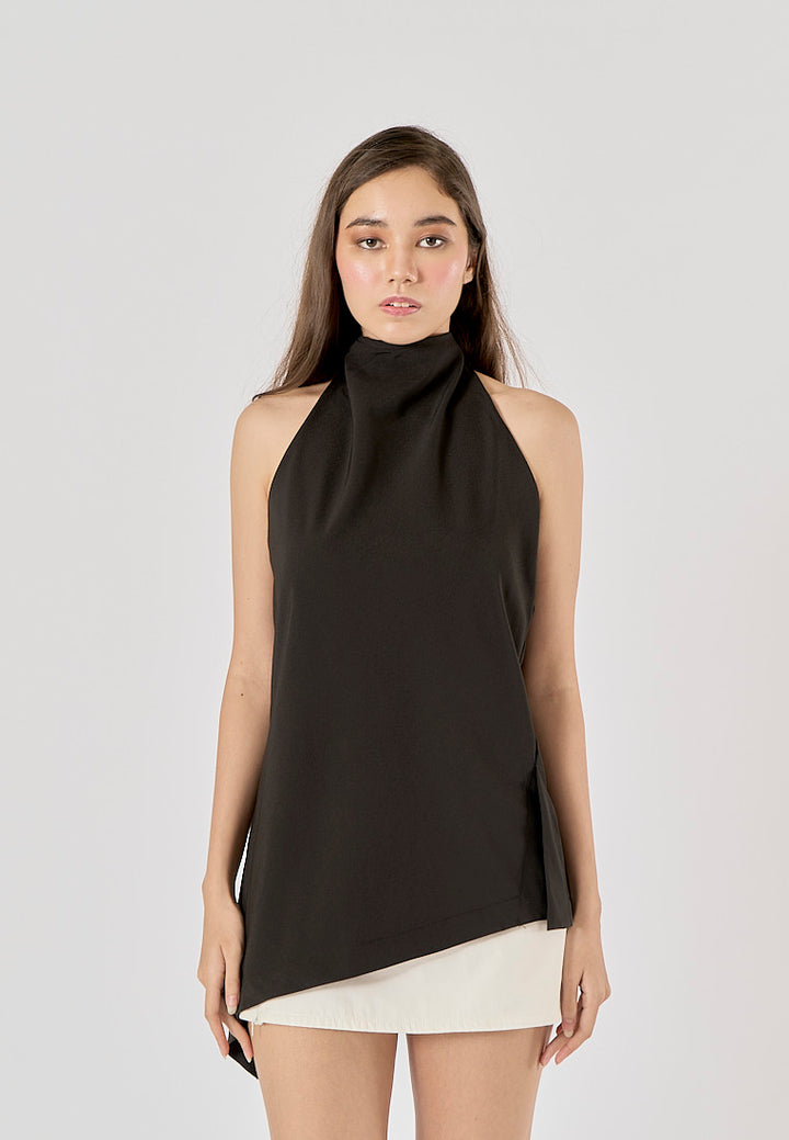 Vidalia Black Asymmetrical Design Back Hollow Out Tank Top