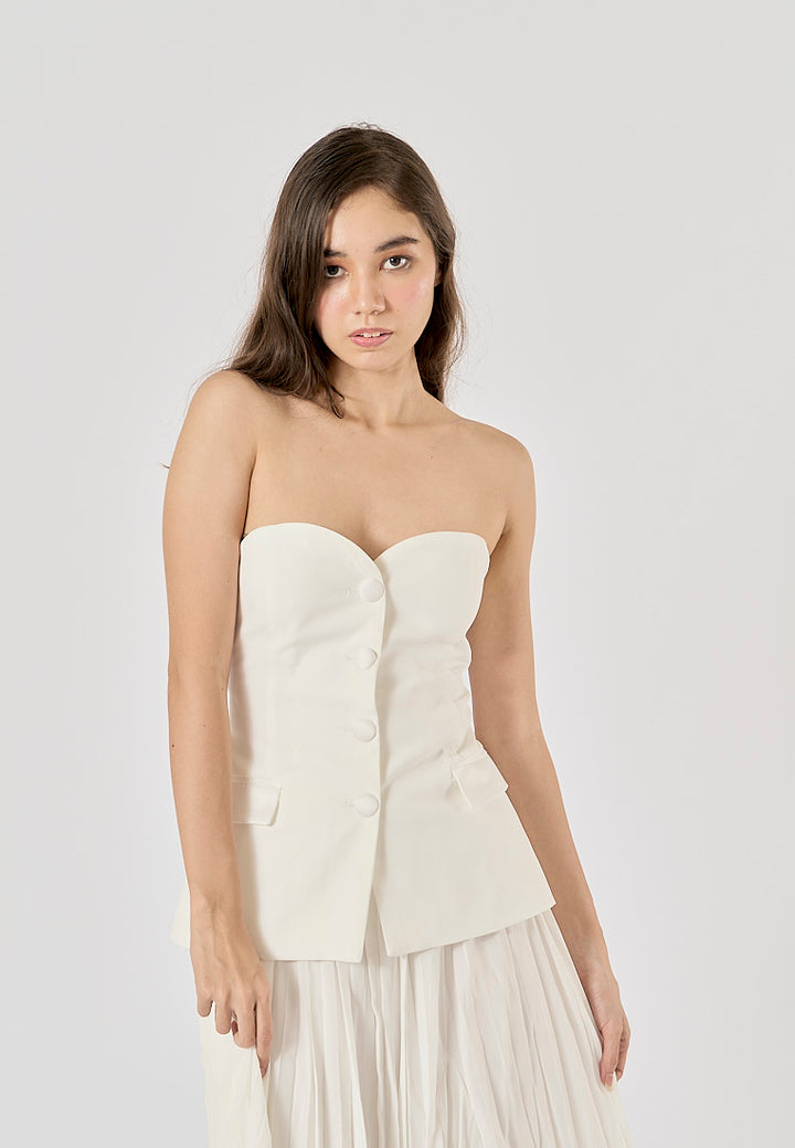Eleur White Sweetheart Neckline Bustier Button Up Tube Top