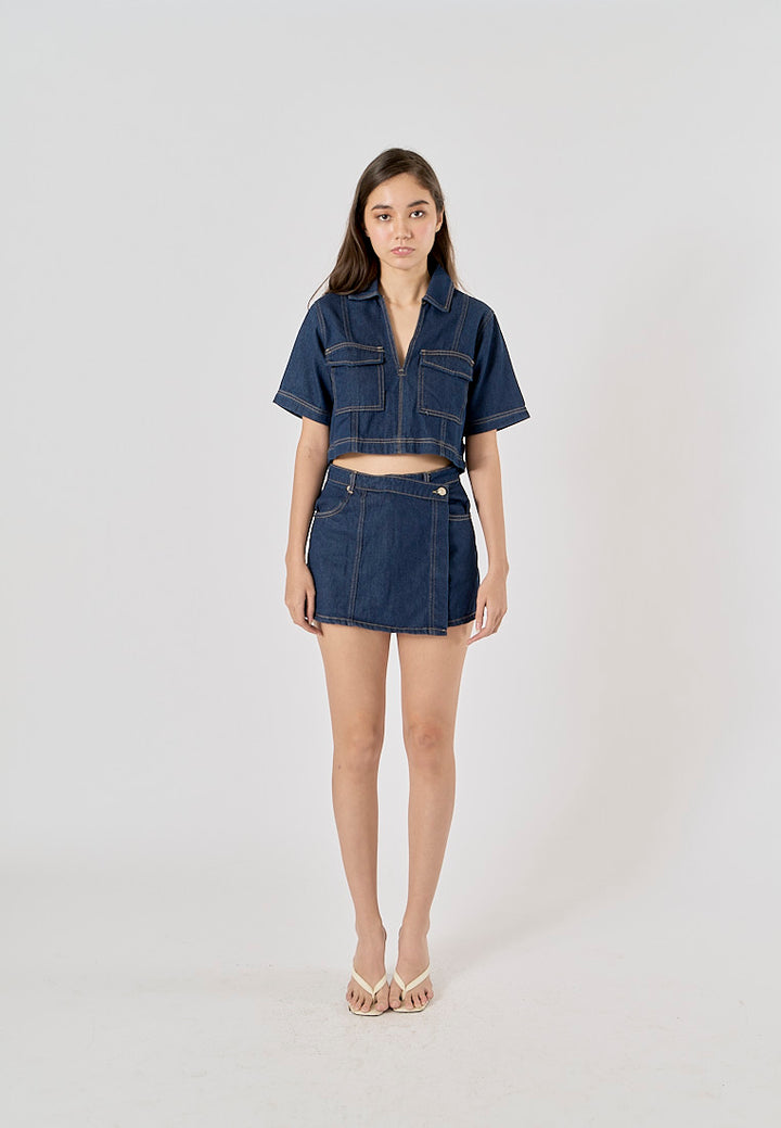 Michelin Blue Asymmetrical Design Denim Mini Skort