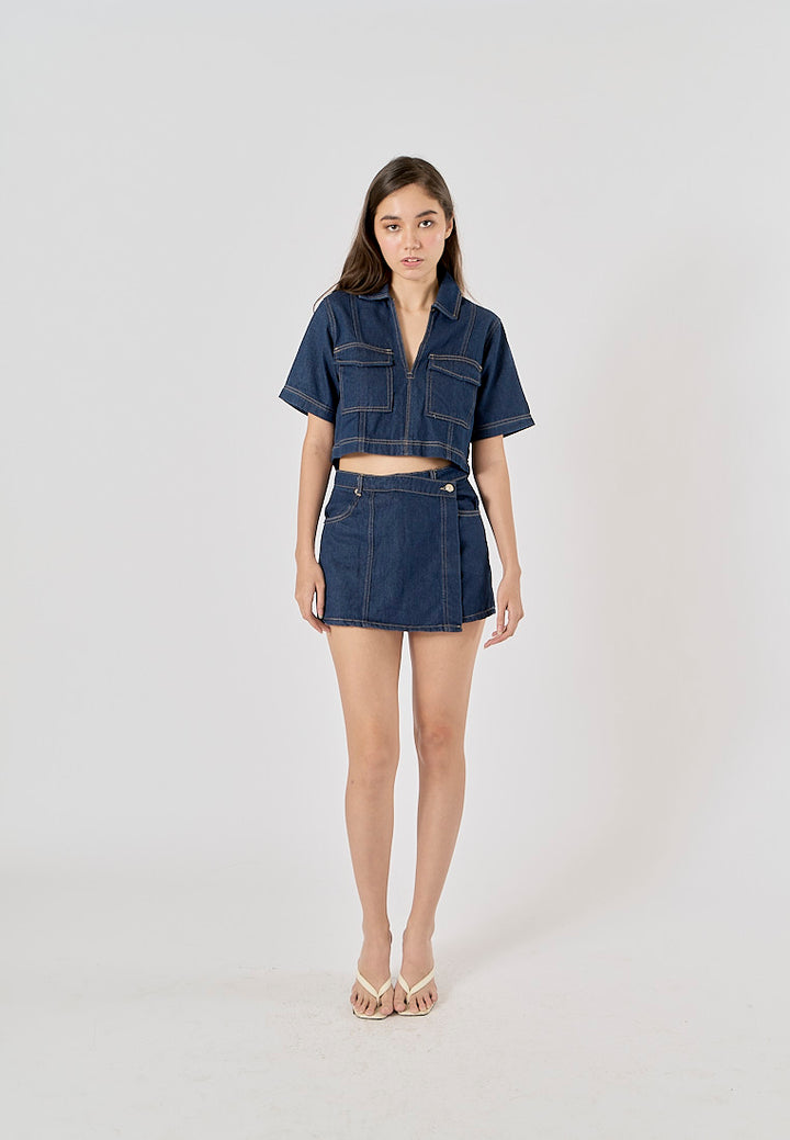 Michelin Blue Asymmetrical Design Denim Mini Skort